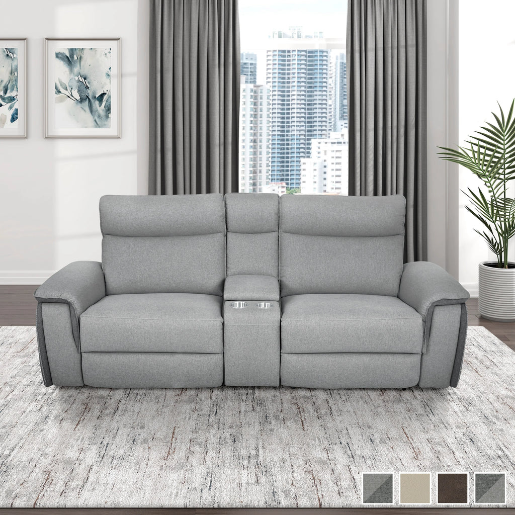 Light Grey Polyester Double Reclining Loveseat with Console V3099