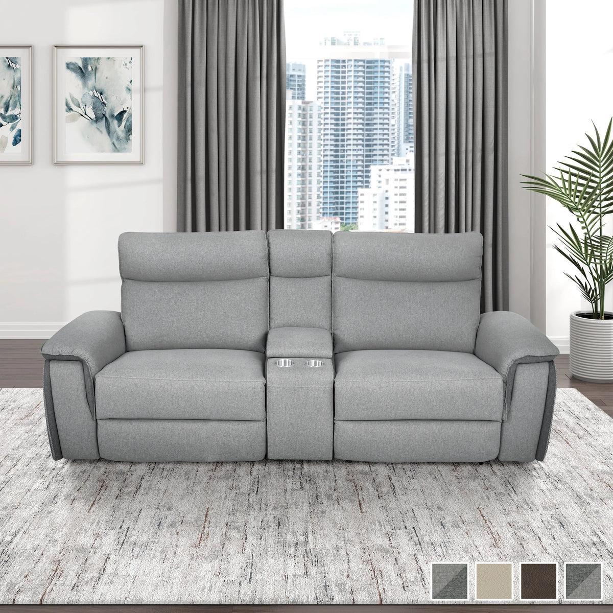 Light Grey Polyester Double Reclining Loveseat with Console V3099