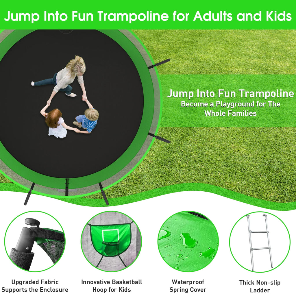 12FT 14FT Trampoline with Enclosure, Basketball Hoop, LED Light and Sprinkler N894017