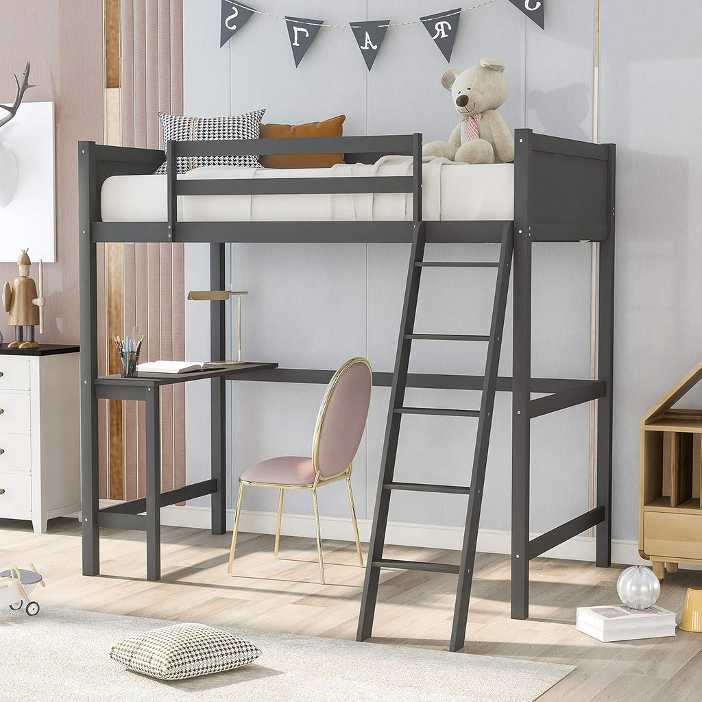 Twin Low Bunk Bed with Slide and Ladder, Black J1710
