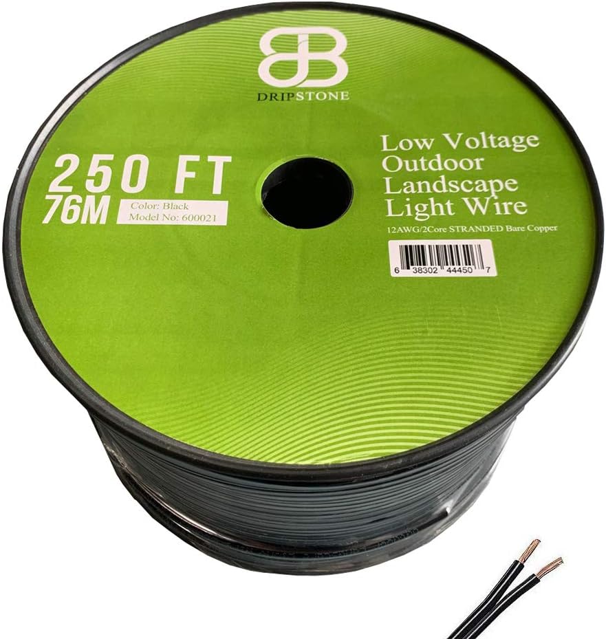 12AWG 2Core Outdoor Light Parallel Flat-Twin Bare Copper Wire 250ft Black F4783