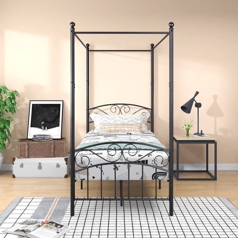 Black Twin Size Canopy Bed Frame C176