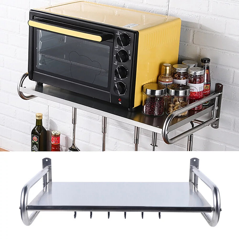 Stainless Steel Wall-Mount Microwave Oven Rack with 6x Hooks U959