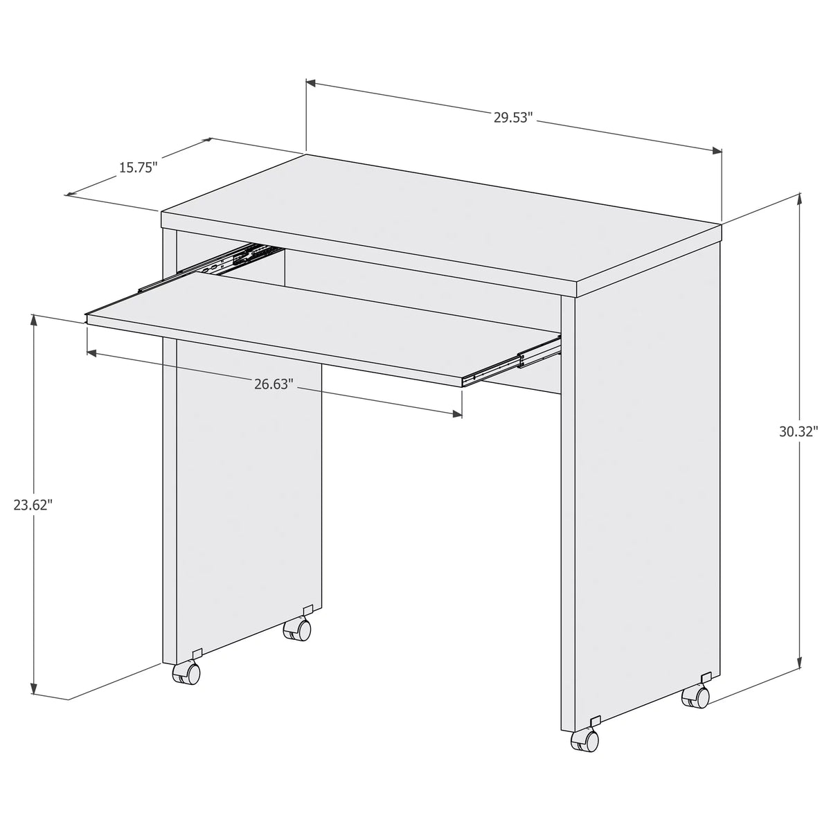 White Mobile Computer Desk with Keyboard Tray and Wheels C22953