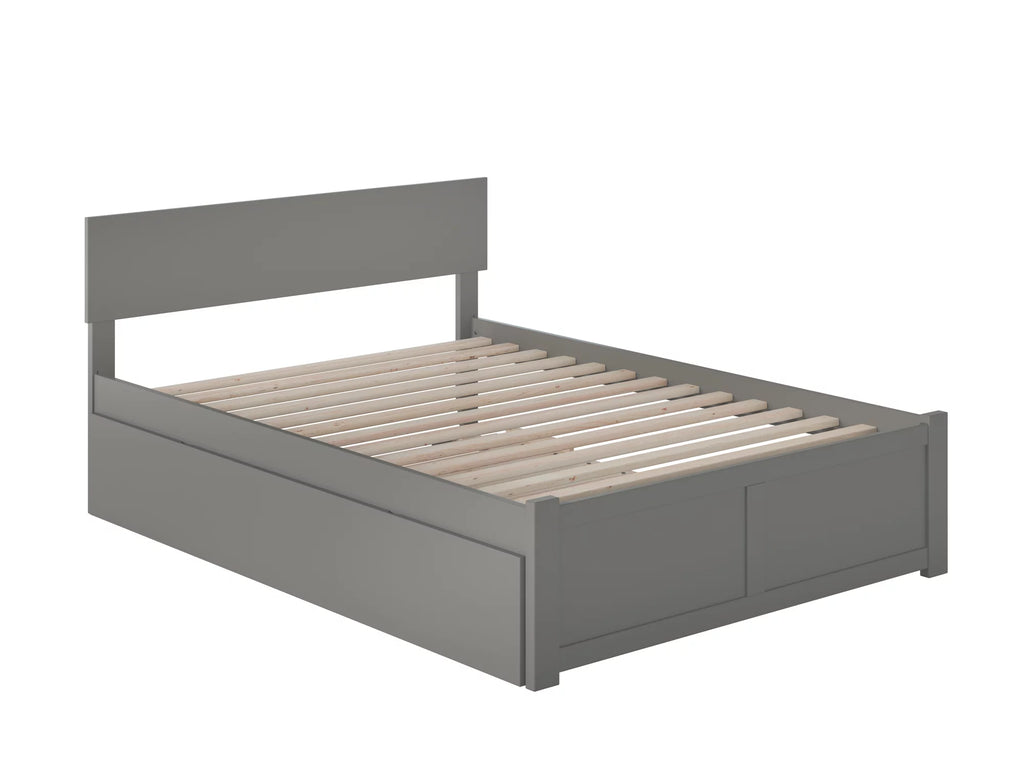 Grey Full Platform Bed with Trundle V88056