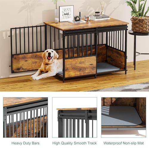 41 Inch White Wooden Dog Crate Furniture with Divider & Double Doors D5710