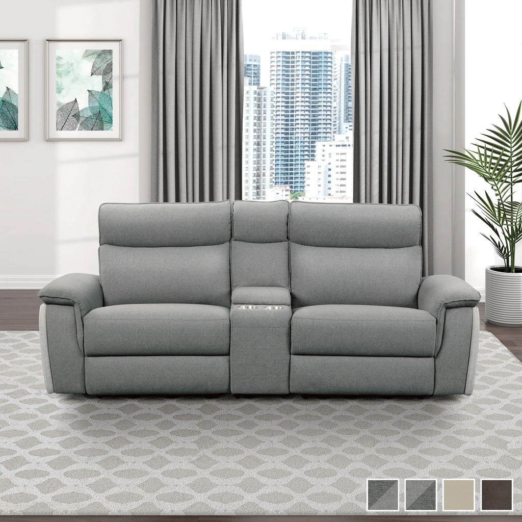 Light Grey Polyester Double Reclining Loveseat with Console V3099