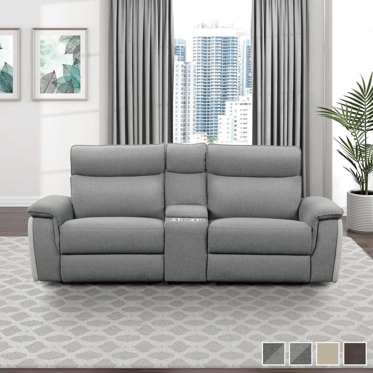 Light Grey Polyester Double Reclining Loveseat with Console V3099