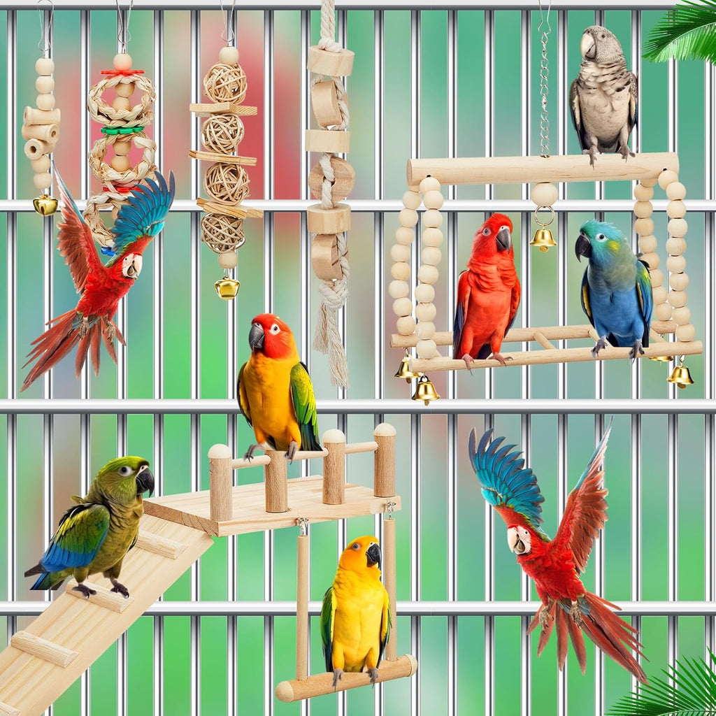 10 Pcs Parrot Swing Toys and Bird Perches Platform with Climbing Ladder Chewing Standing Hanging Parakeet Toys Bird Cage Accessories L658