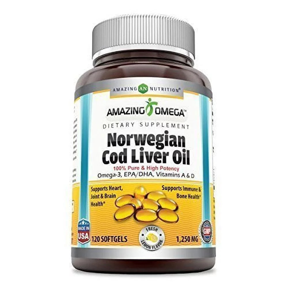 Norwegian Cod Liver Oil 1250 mg Softgels, 120 Count, 2 Pack Q268979