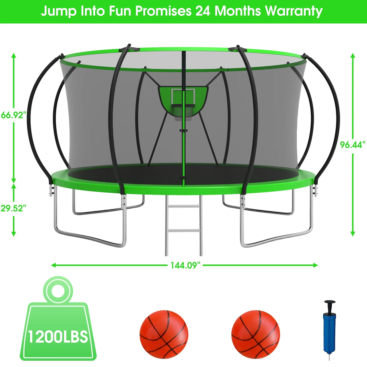 12FT 14FT Trampoline with Enclosure, Basketball Hoop, LED Light and Sprinkler N894017