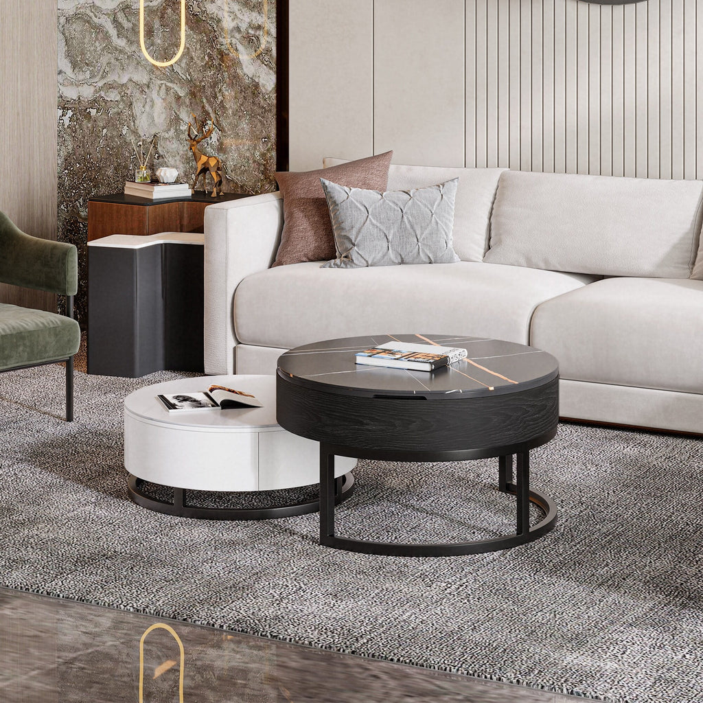 Round Lift-Top Nesting Coffee Table Set with 2 Drawers T890215