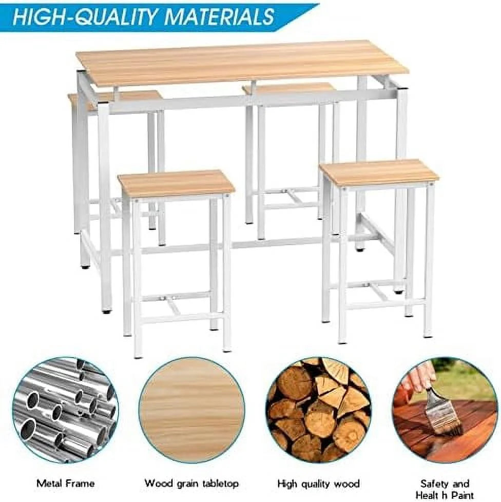 Dining Table Set for 4 with 4 Round Stools 5 Piece B788