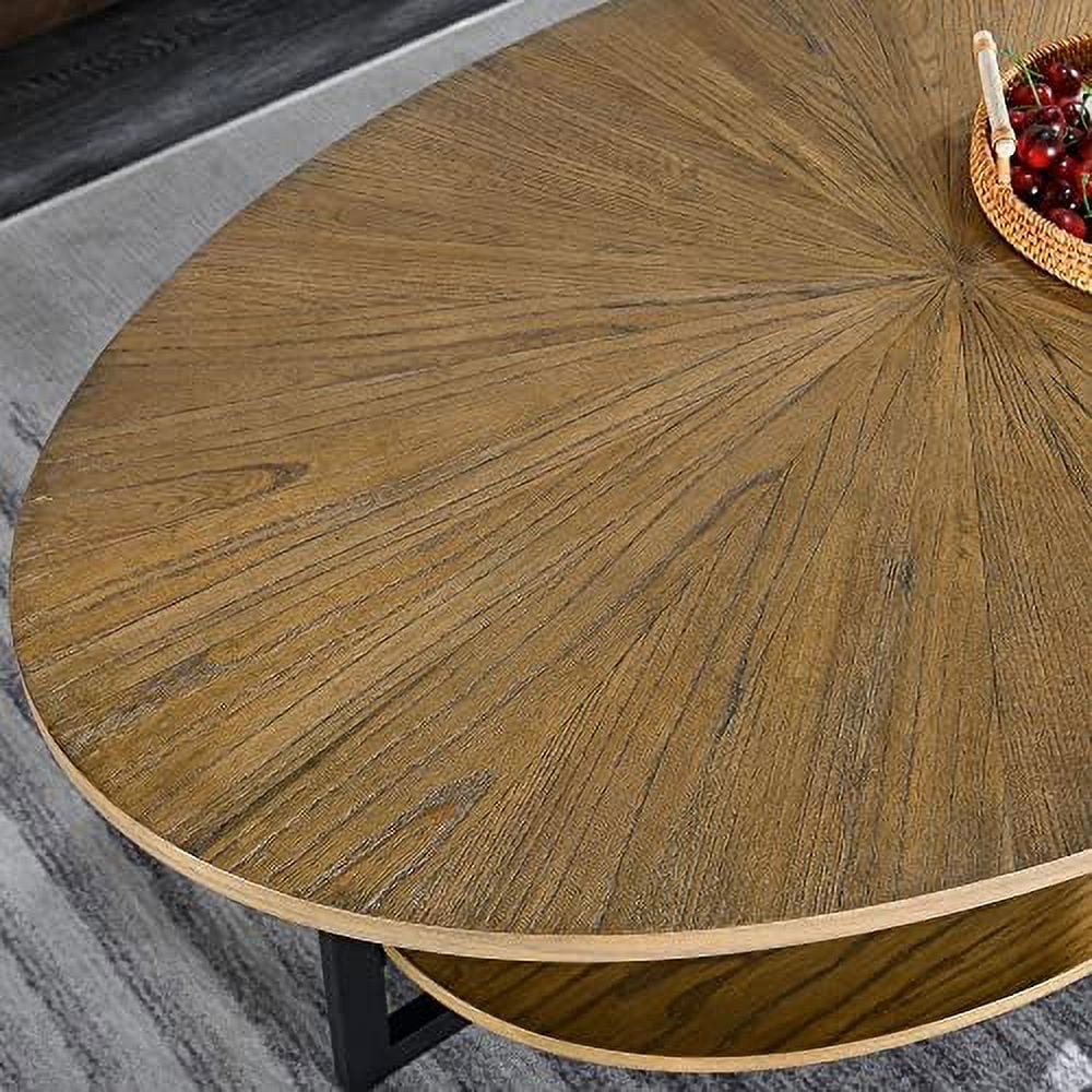 Oval Wood Coffee Table with Shelf 26" D x 43.3" W x 17.9" H Rustic Natural W582840