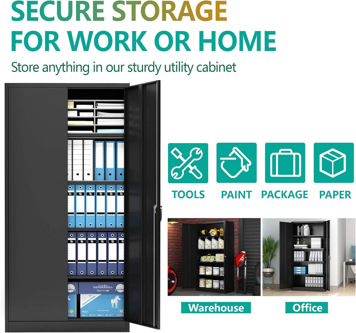 Black Metal Storage Cabinet with 2 Doors and 4 Adjustable Shelves R17980