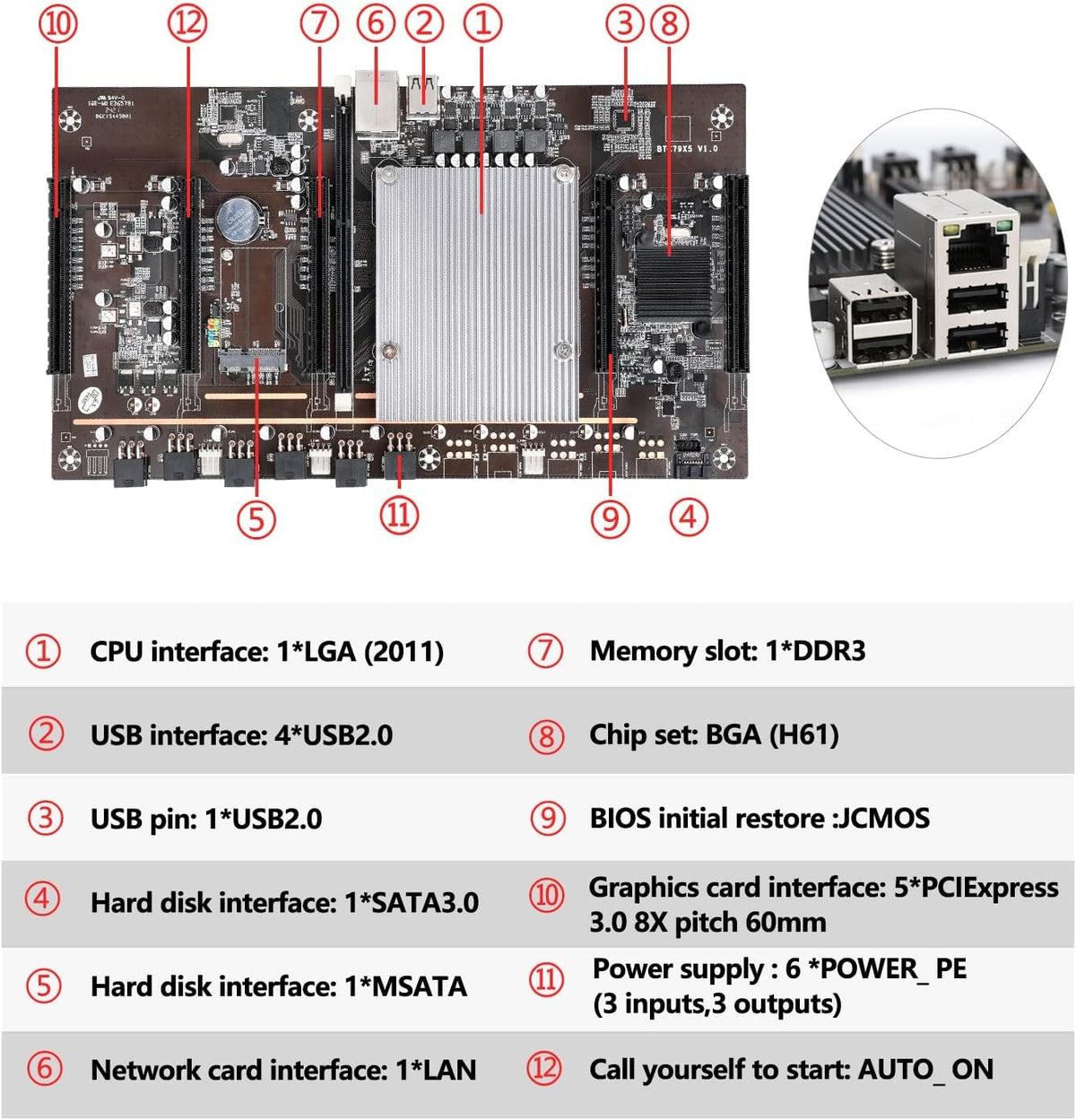 Mining Motherboard with 5 PCI-E 3.0 Slots X4067