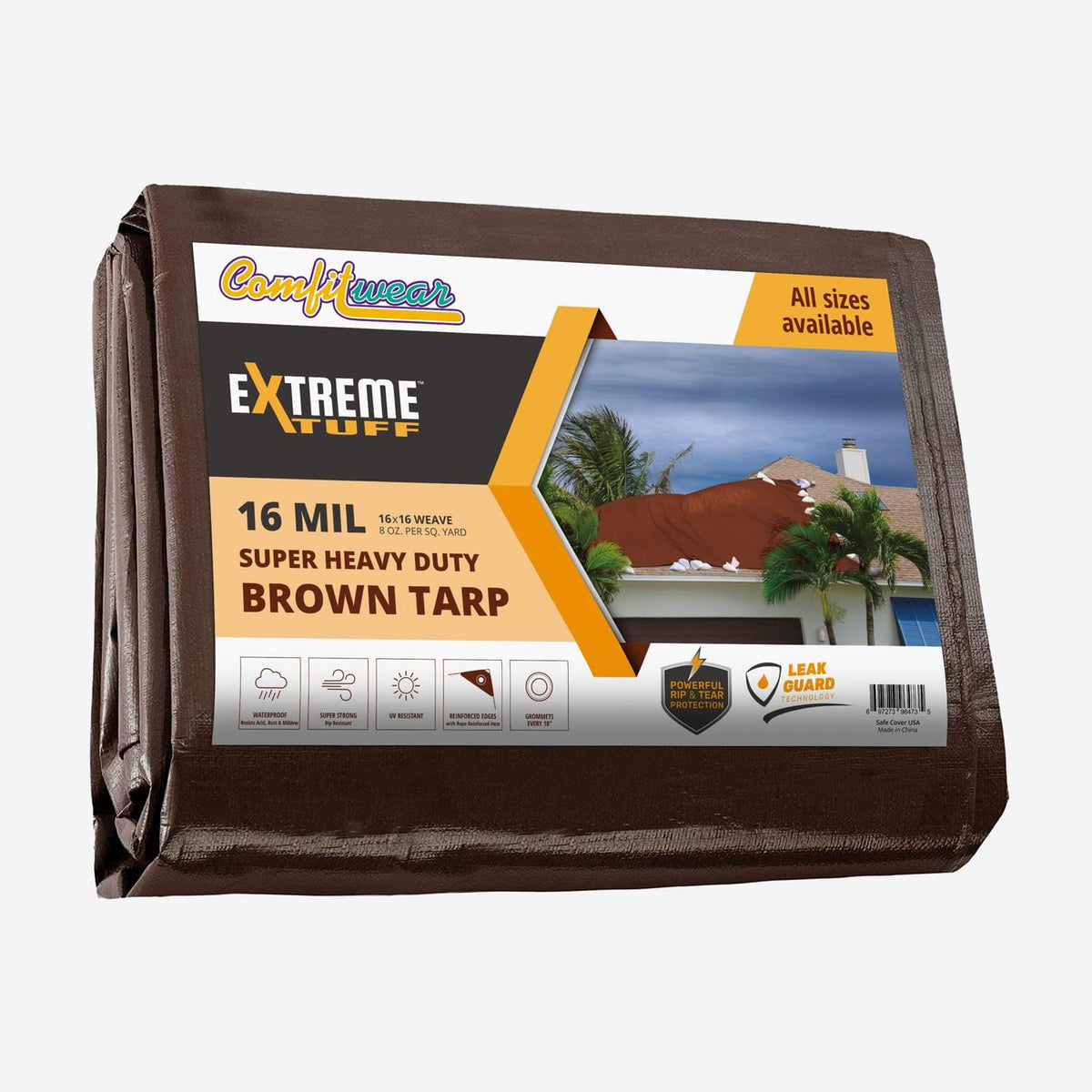 16 MIL Heavy Duty Waterproof Tarp Cover 18' X 24' Brown S6082