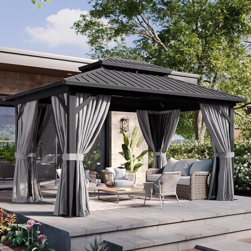10' X 12' Aluminum Hardtop Gazebo with Galvanized Steel Double Roof T250
