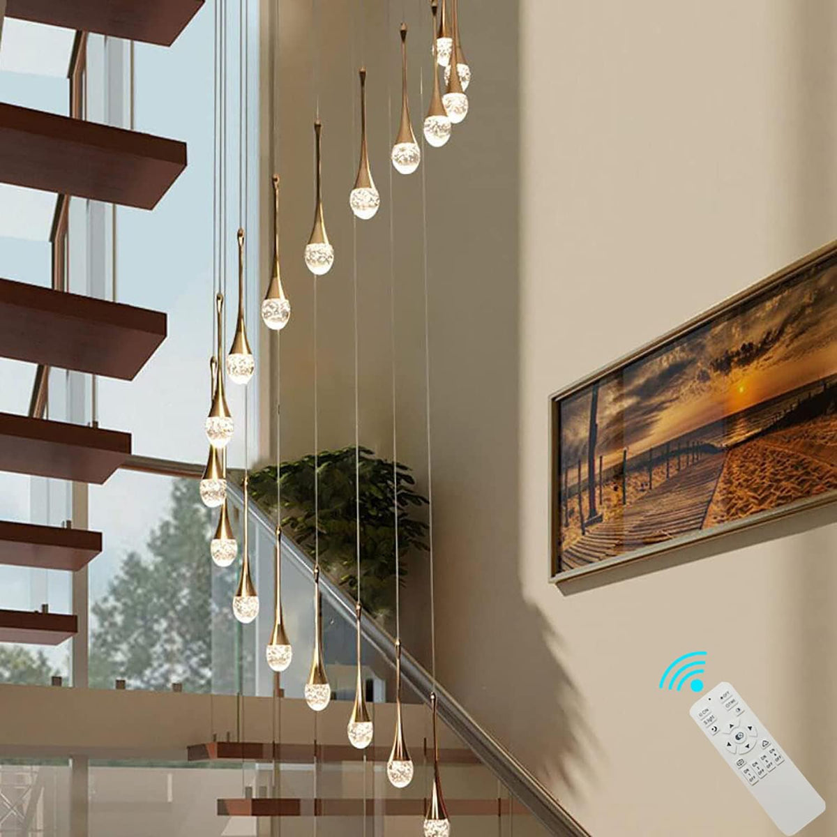 High Ceiling Dimmable Crystal Chandelier with LED Bulb E843868