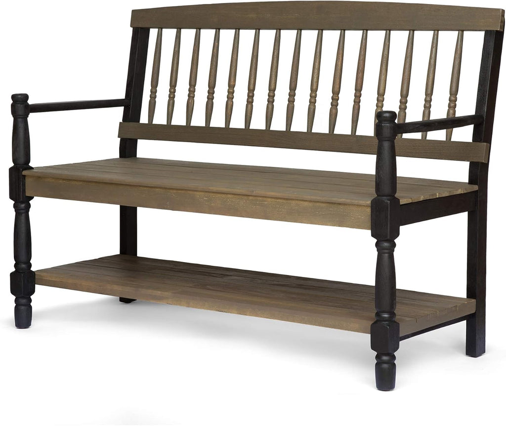 Gray and Black Acacia Wood Bench with Shelf M4297