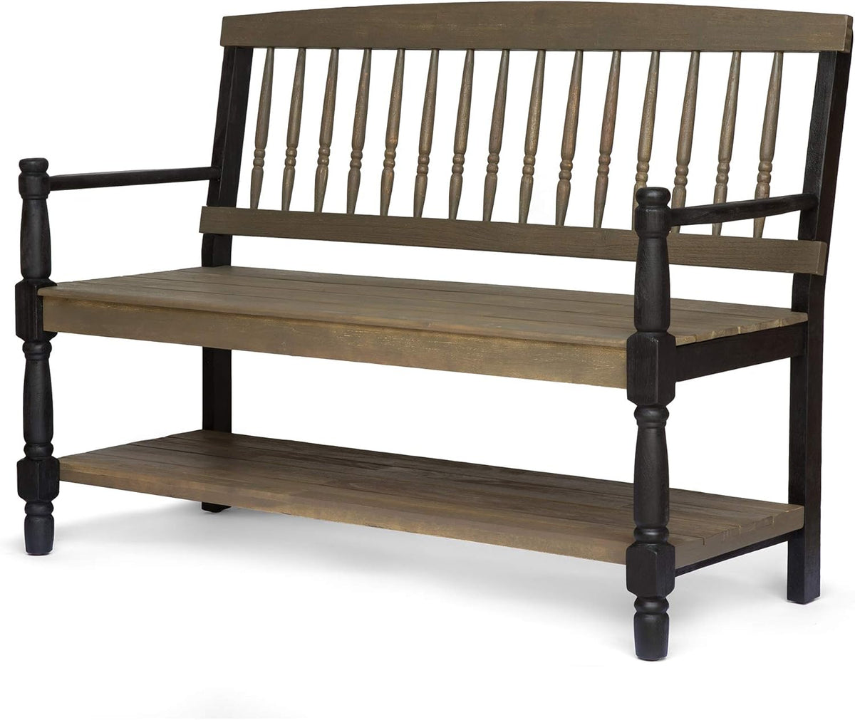 Gray and Black Acacia Wood Bench with Shelf M4297