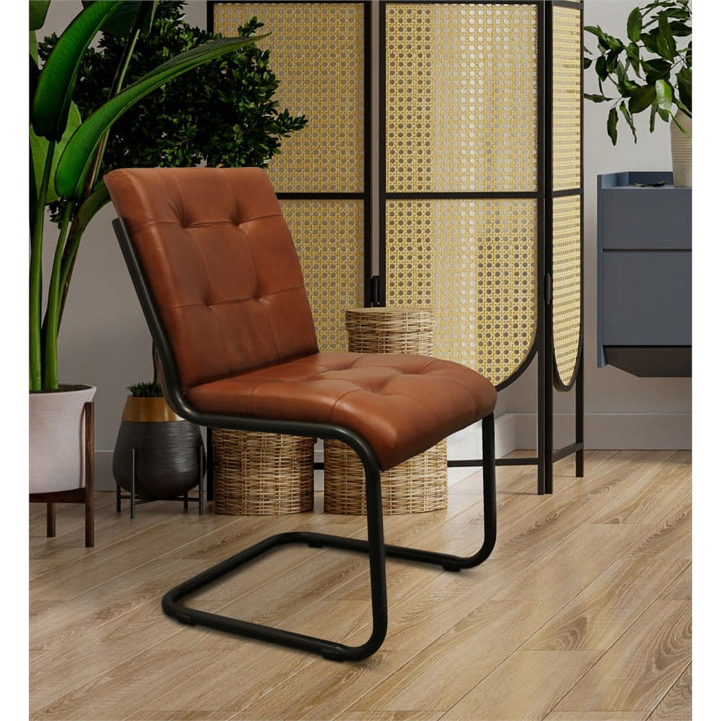 Leather Upholstered Side Chair with Cast Iron Frame in Mahogany R499434
