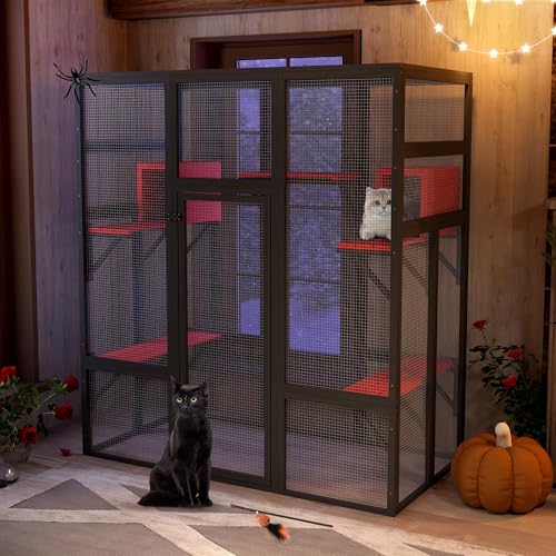 70 Inches Large Wooden Catio Outdoor Cat Enclosure with Waterproof Roof T696