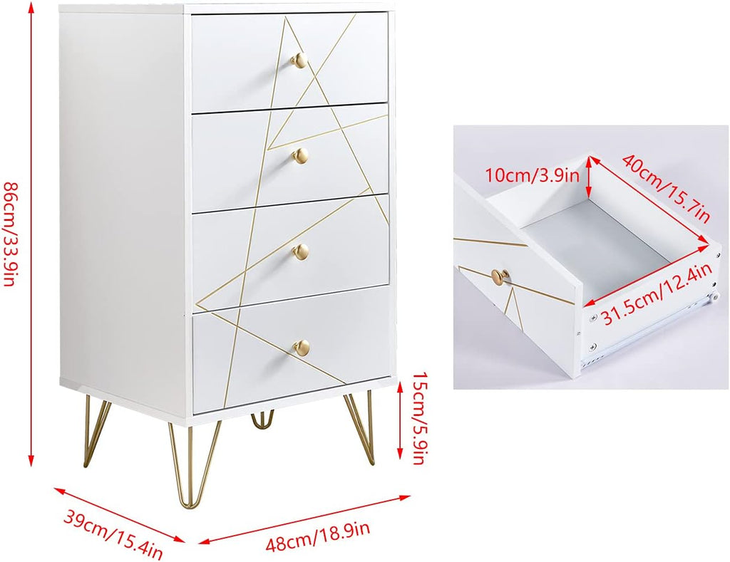White 4 Drawer Wood Chest of Drawer O882