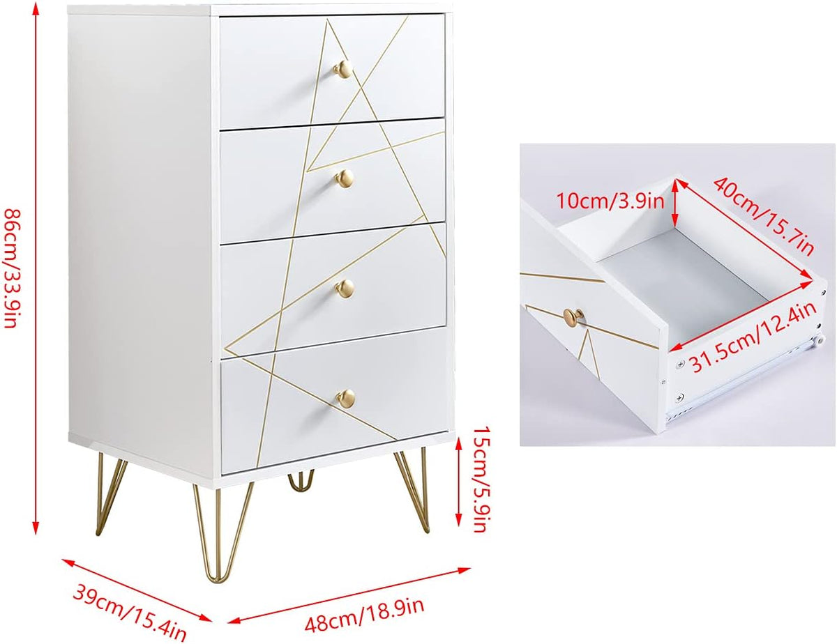 White 4 Drawer Wood Chest of Drawer O882