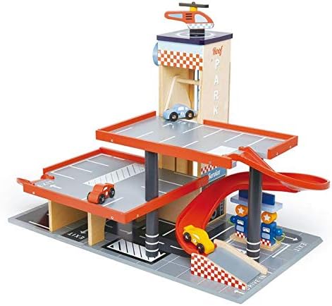 Blue Bird Wooden Garage and Service Station with Ramps Petrol Pumps Car Wash Center G92251