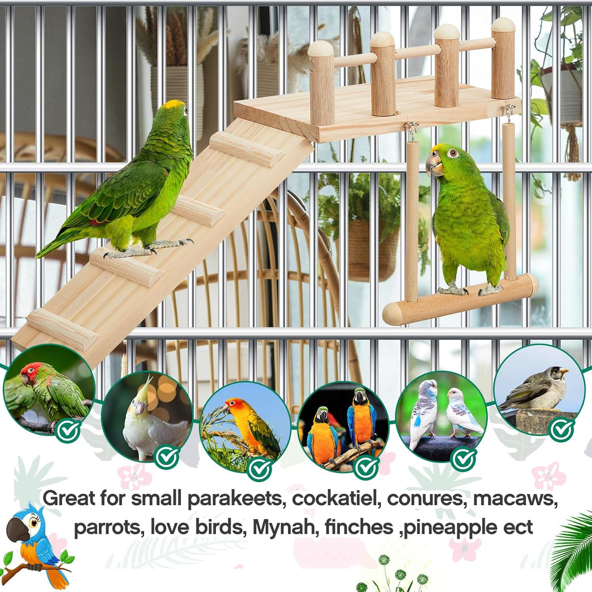 10 Pcs Parrot Swing Toys and Bird Perches Platform with Climbing Ladder Chewing Standing Hanging Parakeet Toys Bird Cage Accessories L658