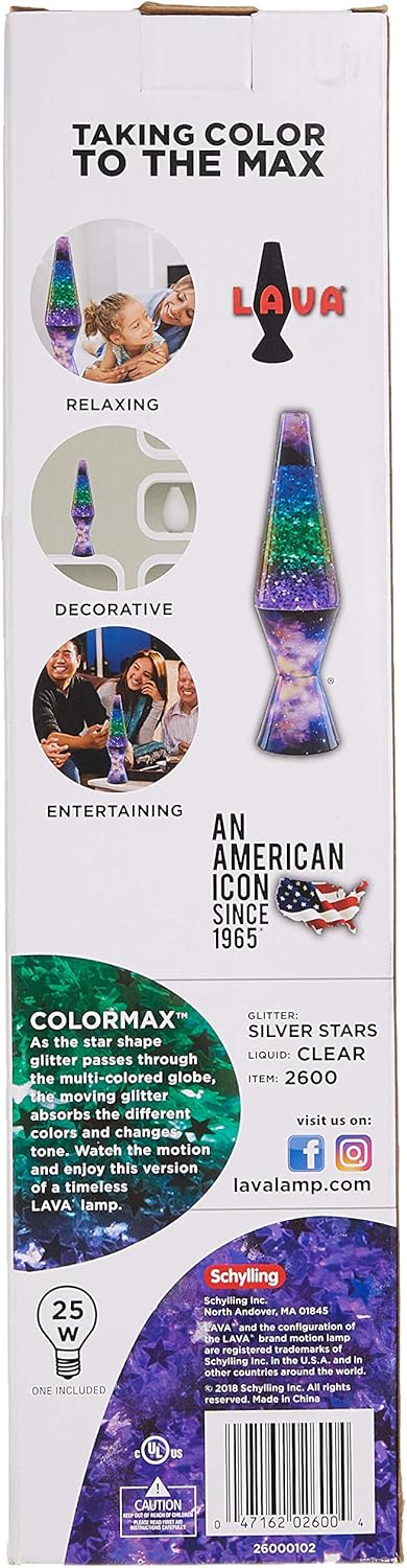 14.5-inch Silver Glitter Clear Liquid Tri-Colored Globe Decal Base Lava Lamp D884