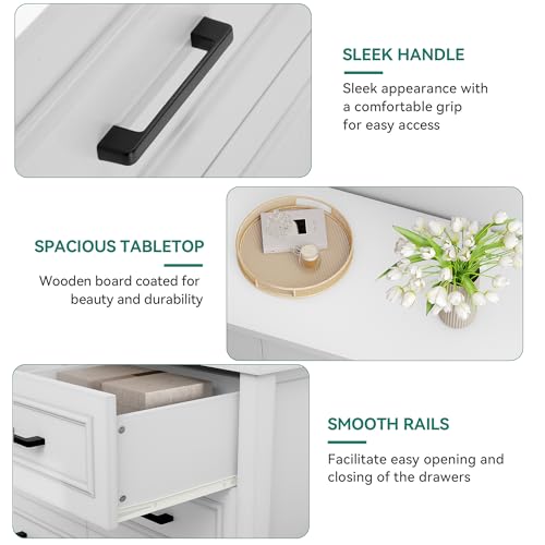 White 6-Drawer Wood Dresser with Power Outlet F958
