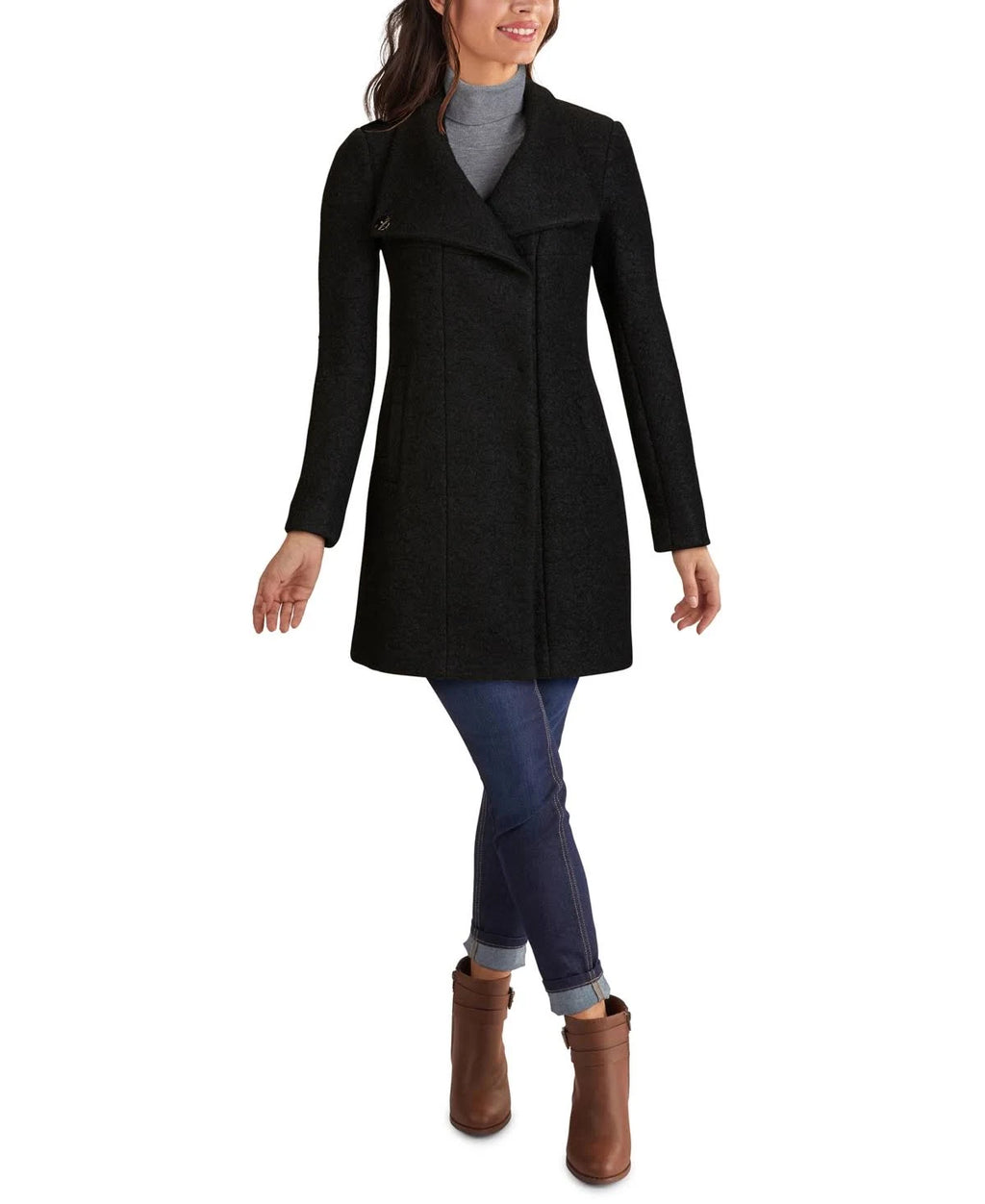 Black Boucle Walker Coat S8866