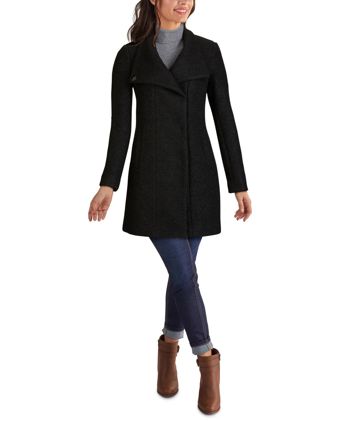 Black Boucle Walker Coat S8866