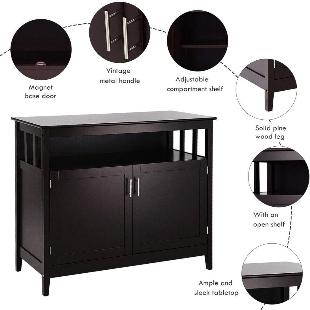 Espresso Wood Kitchen Storage Cabinet Buffet with Adjustable Shelf P822