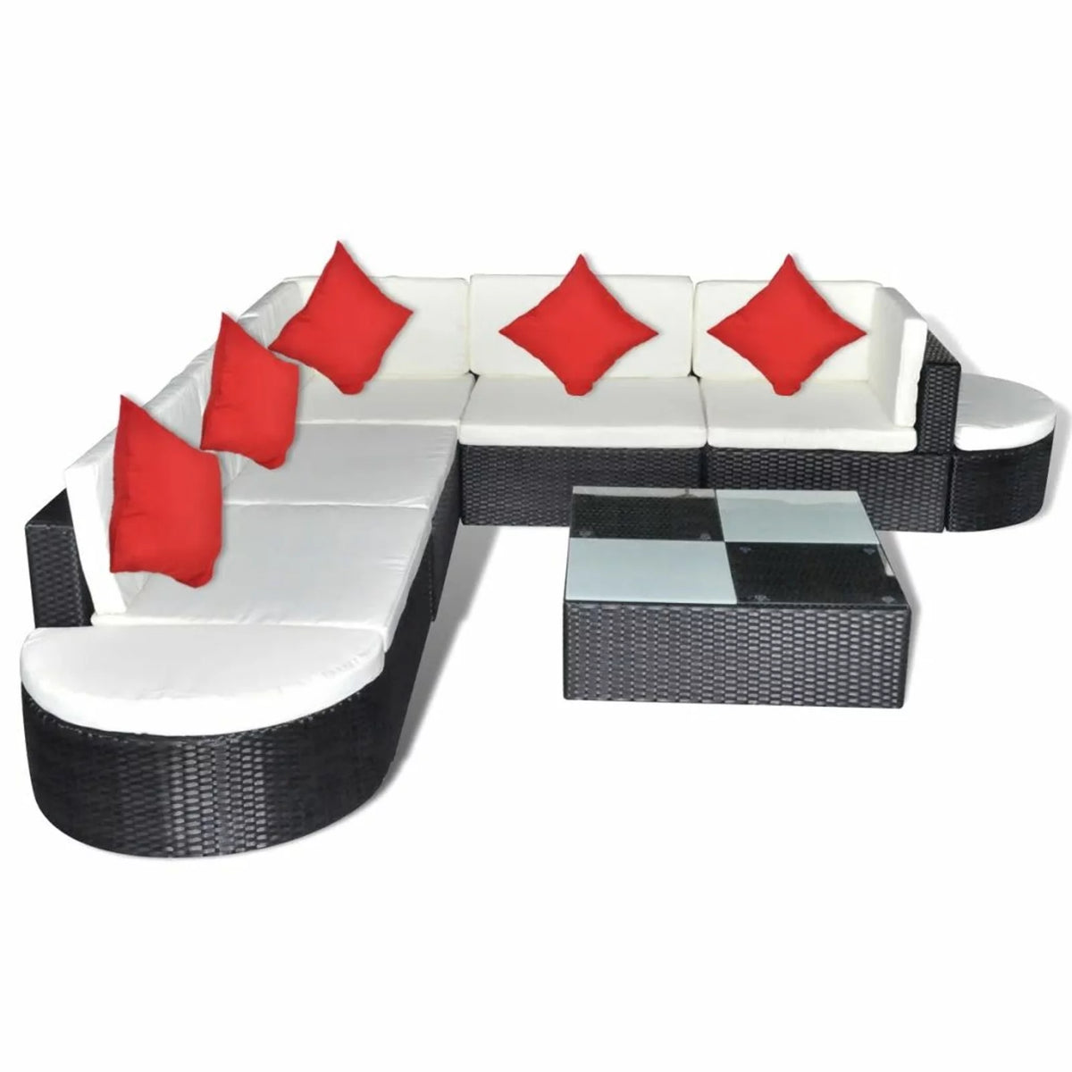 8 Piece Black Poly Rattan Patio Sofa Set with Cushions M7311