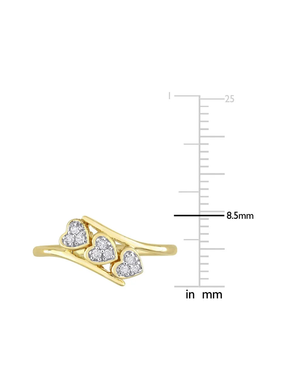 Diamond Triple Heart Bypass Promise Ring in Yellow Plated Silver Q49166