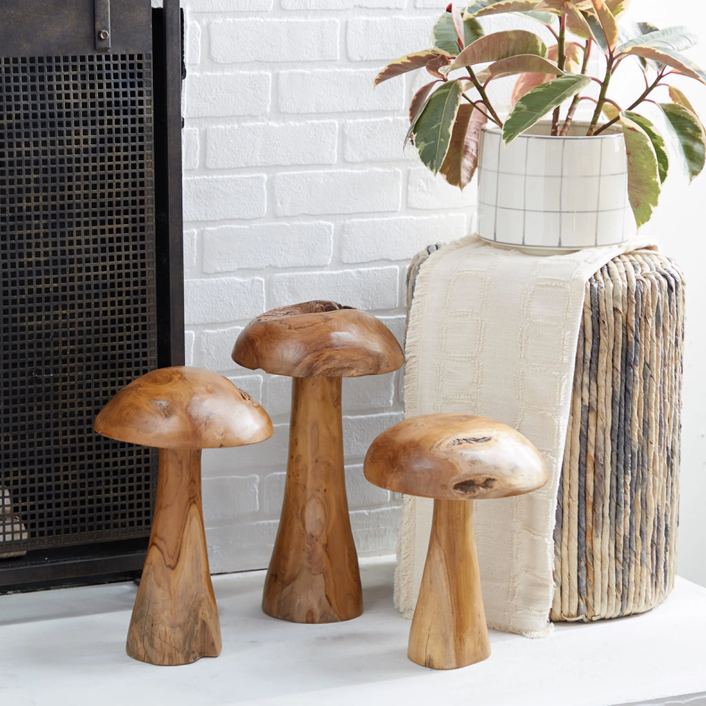 Brown Wood Mushroom Sculpture Set of 3 R5375