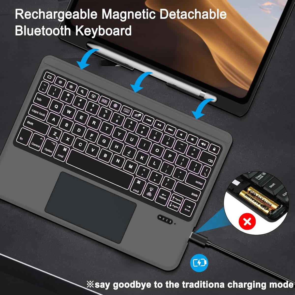 Detachable Wireless Bluetooth Keyboard Case with Trackpad for iPad U613