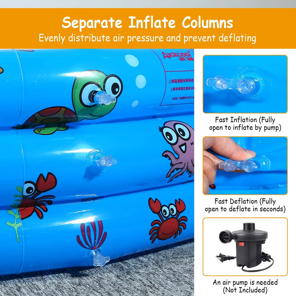 Inflatable Kids Pool, Blue Swimming Pool for Toddler, Blow Up Ball Pit Pool, 51x13 W79906