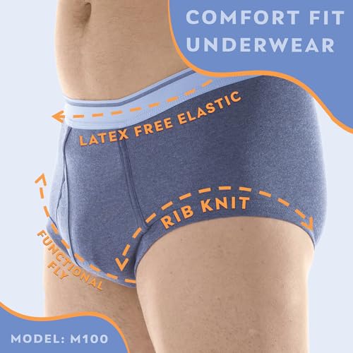 Reusable Washable Men's Incontinence Briefs (Pack of 6) (Gray) (L) (Waist 38-40) N8301
