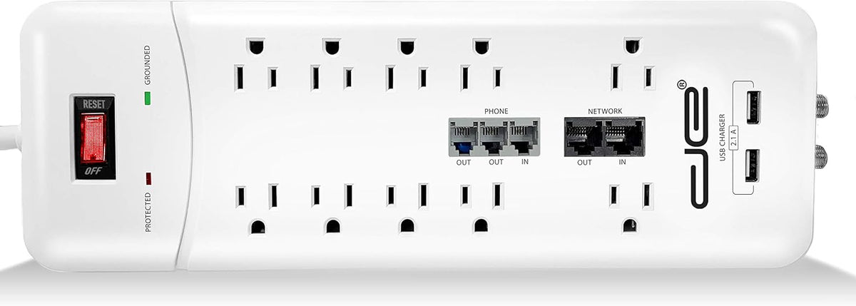 10-Outlet 3500 Joules Surge Protector Power Strip, 25 Foot Cord, Black Pack of 2 U67662