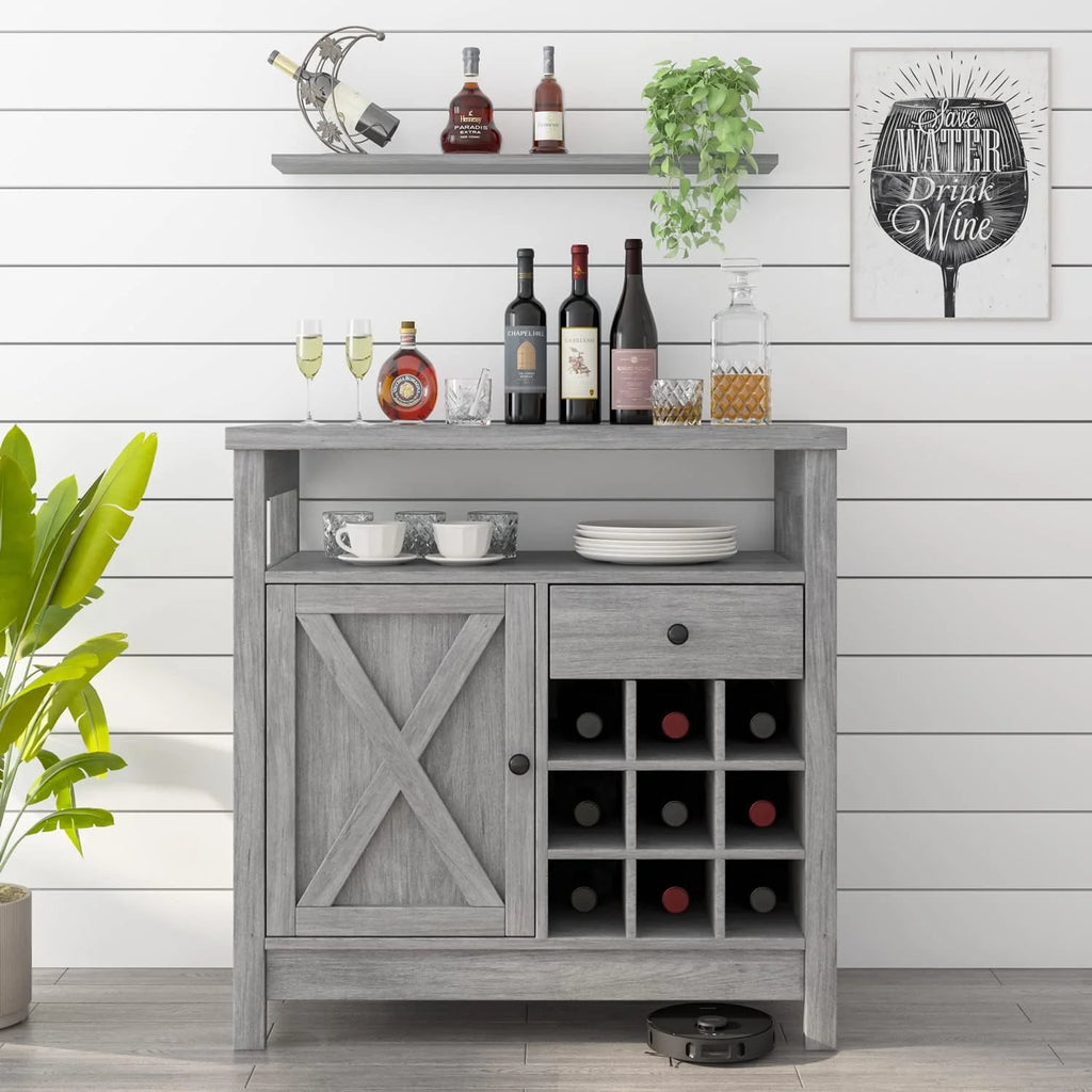Gray Coffee Bar Cabinet with Storage J884