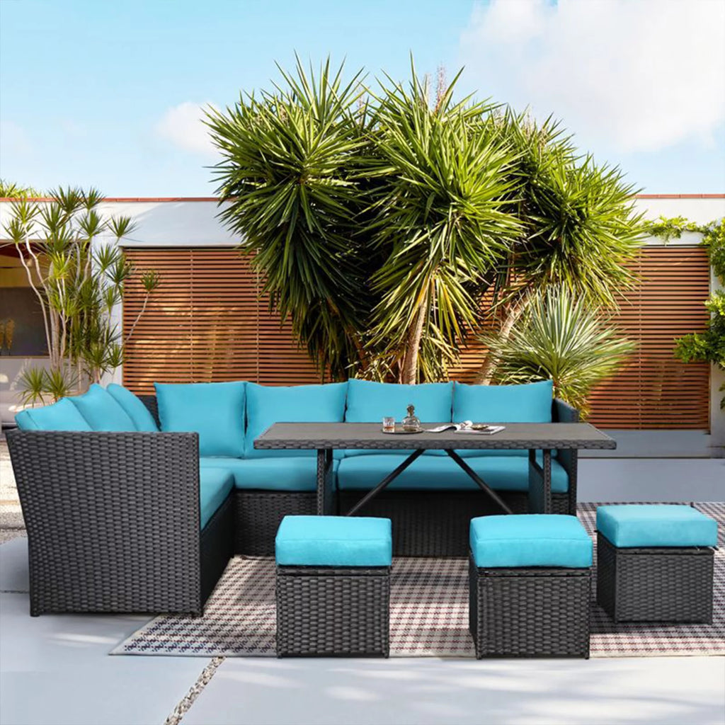 7-Piece Rattan Wicker Sectional Sofa and Dining Table Set M941067
