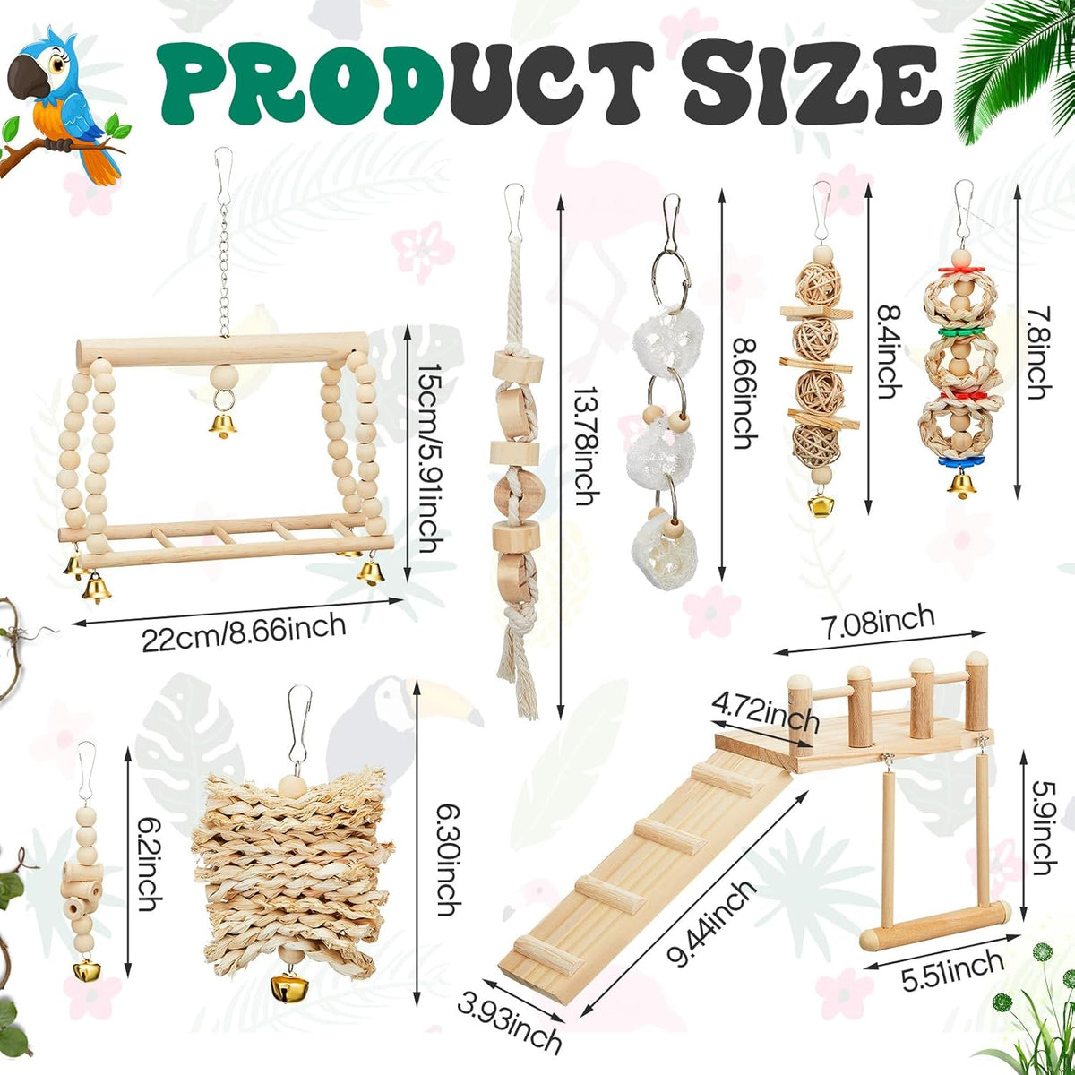 10 Pcs Parrot Swing Toys and Bird Perches Platform with Climbing Ladder Chewing Standing Hanging Parakeet Toys Bird Cage Accessories L658