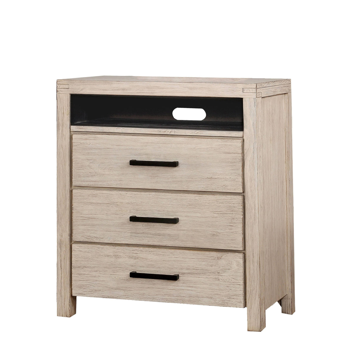 Dark Grey Wire-Brushed 3-Drawer Media Chest L58098