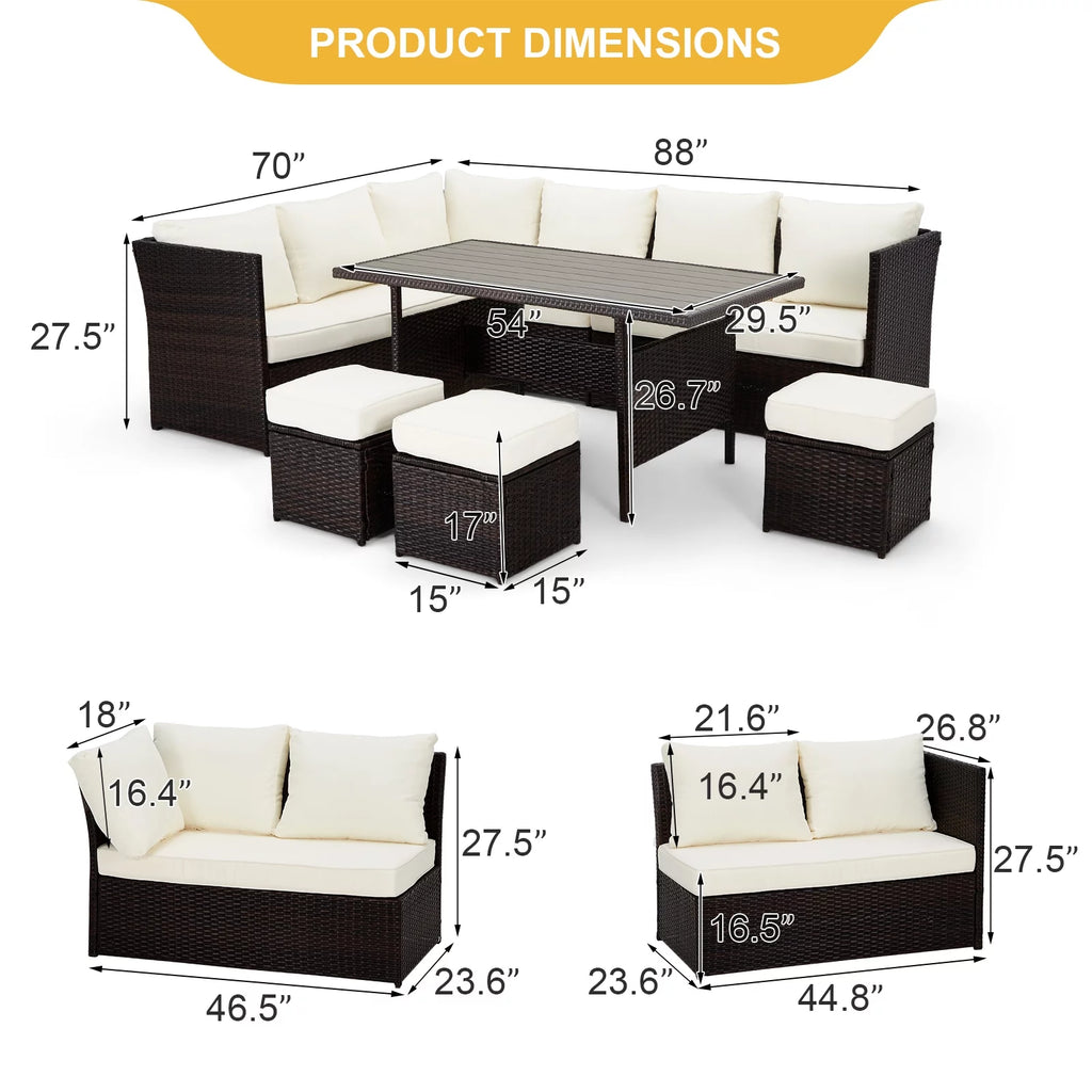 7-Piece Rattan Wicker Sectional Sofa and Dining Table Set M941067