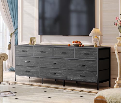 63 Inch 10 Fabric Drawers Rustic Brown Dresser C624