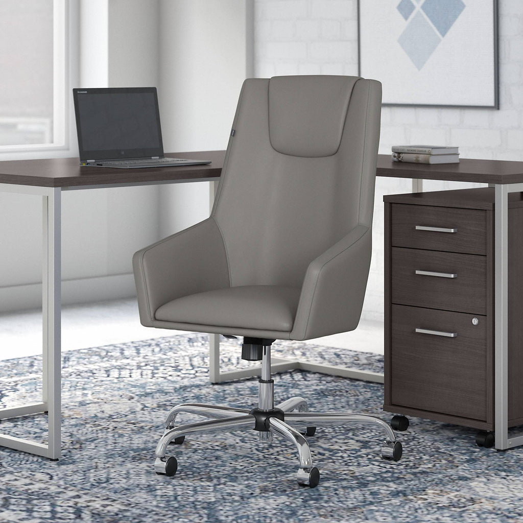 Light Gray High Back Leather Box Chair C622